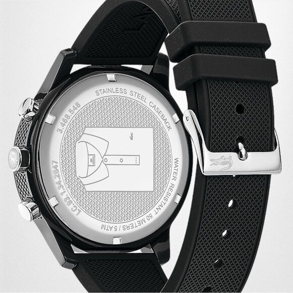 New With Tags in Box Men's Chronograph L.12.12 Black Silicone Strap Watch 44mm